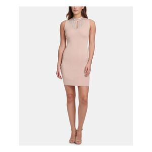 MARCIANO Womens Beige Sleeveless Keyhole Short Body Con Cocktail Dress Size: L